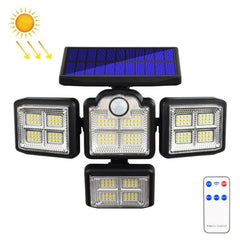 Solar-Powered 4-Head Adjustable Wall Light with Remote Control and Motion Sensor for Outdoor Use