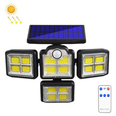 Solar-Powered 4-Head Adjustable Wall Light with Remote Control and Motion Sensor for Outdoor Use