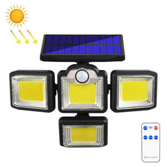 Solar-Powered 4-Head Adjustable Wall Light with Remote Control and Motion Sensor for Outdoor Use