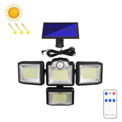 Solar-Powered 4-Head Adjustable Wall Light with Remote Control and Motion Sensor for Outdoor Use