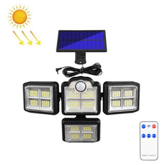 Solar-Powered 4-Head Adjustable Wall Light with Remote Control and Motion Sensor for Outdoor Use