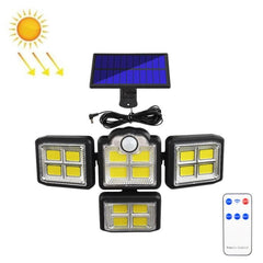 Solar-Powered 4-Head Adjustable Wall Light with Remote Control and Motion Sensor for Outdoor Use