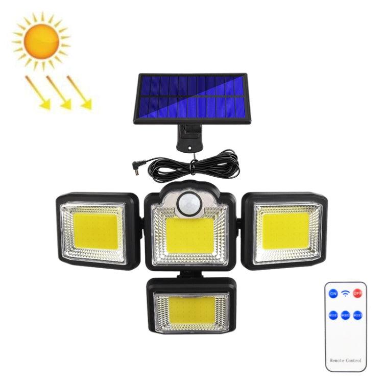 Solar-Powered 4-Head Adjustable Wall Light with Remote Control and Motion Sensor for Outdoor Use