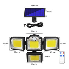 Solar-Powered 4-Head Adjustable Wall Light with Remote Control and Motion Sensor for Outdoor Use