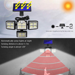 Solar-Powered 4-Head Adjustable Wall Light with Remote Control and Motion Sensor for Outdoor Use