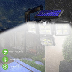 Solar-Powered 4-Head Adjustable Wall Light with Remote Control and Motion Sensor for Outdoor Use