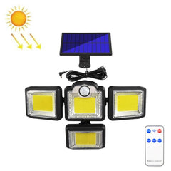 Solar-Powered 4-Head Adjustable Wall Light with Remote Control and Motion Sensor for Outdoor Use