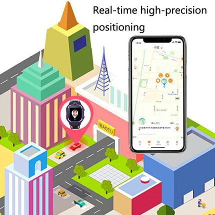 Children's Smart Watch for School Safety and Daily Monitoring showing map app with real-time location pin and two-way call features