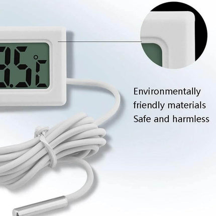 Fish Tank Digital Thermometer With Waterproof Probe, 5m compact display with 5m waterproof probe showing temperature reading and coiled cable