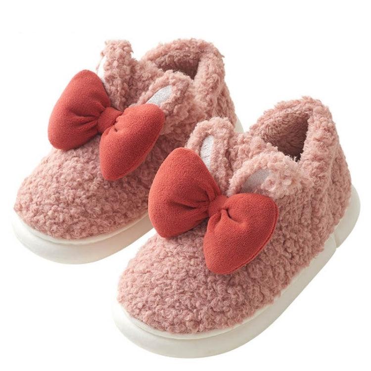 Cozy Rabbit Ear Bowknot Cotton Slippers with Thick Soles for Winter Indoor Comfort