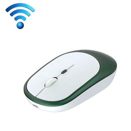 Wireless Quiet Ergonomic Mouse for Office and Laptop Use - slim green and white wireless mouse with quiet clicks and ergonomic shape for long office use