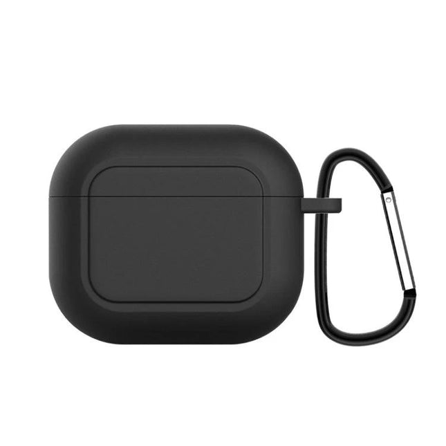 Silicone Cover for Everyday AirPods Protection on the Go in black with carabiner for pocket-safe, soft-grip protection