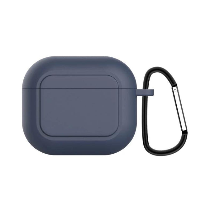 Silicone Cover for Everyday AirPods Protection on the Go – navy blue soft silicone case with carabiner for pocket-safe protection