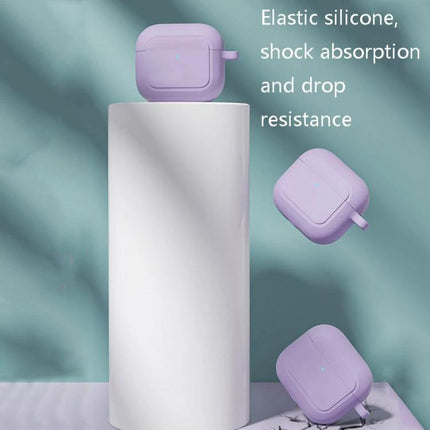 Silicone Cover for Everyday AirPods Protection on the Go – soft purple silicone case shown protecting AirPods with shock absorption and slim profile