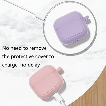 Silicone Cover for Everyday AirPods Protection on the Go - soft skin-friendly silicone case in pastel purple and pink, supports charging without removal