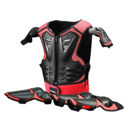 Kids Motorcycle Protective Gear Set Vest Knee And Elbow Pads - red black chest vest with detachable knee and elbow pads for ages 5–13