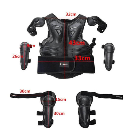 Kids Motorcycle Protective Gear Set Vest Knee And Elbow Pads black kids chest vest with knee and elbow guards for ages 5-13