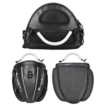 Ghost Racing Locomotive Back Bag 9L Motorcycle Tail Bag - black carbon-fiber textured rear tail bag with soft back leather and oxford cloth
