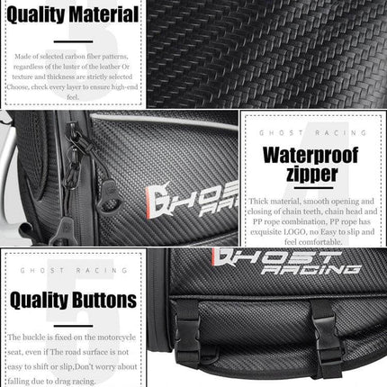 Ghost Racing Locomotive Back Bag 9L Motorcycle Tail Bag carbon-fiber textured waterproof zipper and secure rear mounting
