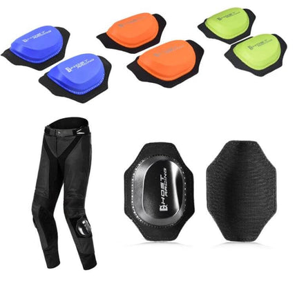 Knee Guard For Motorcycle Riding Protection Everyday Use - PVC shell knee sliders in multiple colors with stick-on backing for racing pants