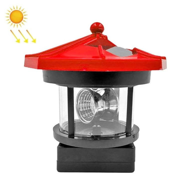 Outdoor Solar Rotating Lighthouse LED Garden Light Red - red solar rotating lighthouse with white LED, automatic dusk-to-night garden light