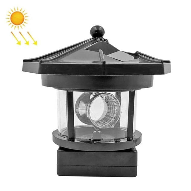 Outdoor Solar Rotating Lighthouse LED Garden Light Red - red rotating solar-powered lighthouse garden lamp with single white LED, no wiring, auto dusk-on