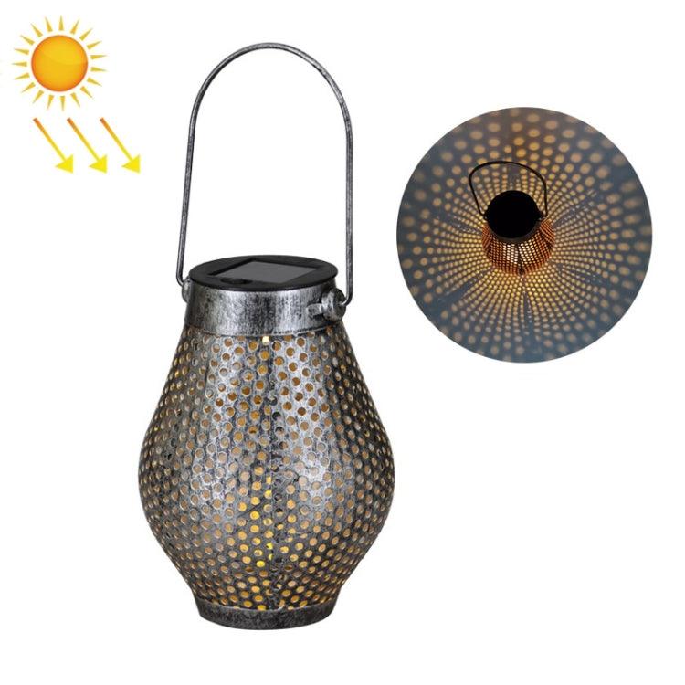 Solar-Powered Wrought Iron Hollow Lantern for Outdoor Courtyards