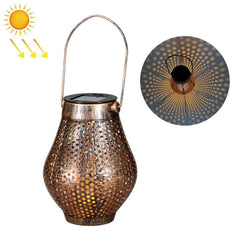 Solar-Powered Wrought Iron Hollow Lantern for Outdoor Courtyards