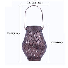 Solar-Powered Wrought Iron Hollow Lantern for Outdoor Courtyards