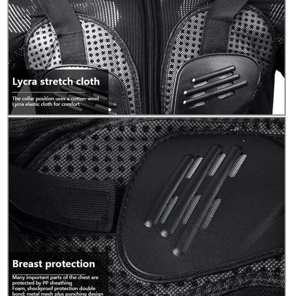 Ghost Racing Motorcycle Chest Protector For Riding, Size M front and breast protection close-up showing Lycra stretch, adjustable straps and EVA pads