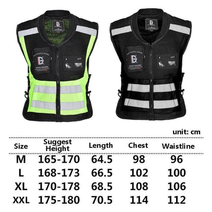 Ghost Racing Reflective Motorcycle Riding Vest Sizes M to XXXL high-visibility mesh vest with chest zipper and transparent ID pocket