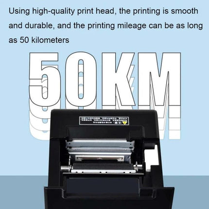 Xprinter 58mm Portable Thermal Receipt Printer for Business showing open paper compartment and '50KM' durability graphic