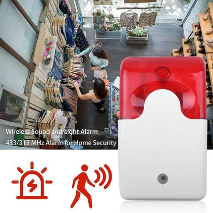 Emergency Alarm with Sound and Light for Industrial Settings mounted in a commercial space showing audible and visual alert device