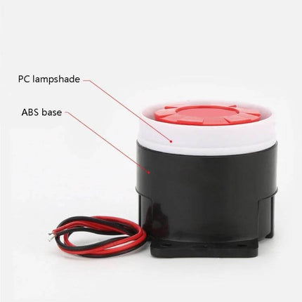 Wall-Mounted Electronic Siren Alarm for Anti-Theft Security - compact wall-mounted siren with red top, black ABS base and wiring for home or garage