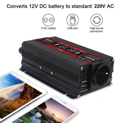 Versatile Car Inverter for Powering Appliances on the Go - 12V DC to 220V AC inverter with 2 AC outlets and USB port for laptops, phones, camping