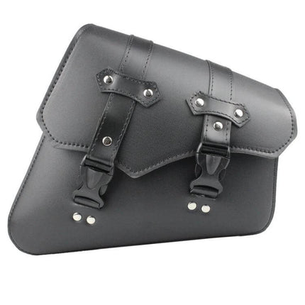 Motorcycle Side Box Bag Leather PU Waterproof Tool Storage - black PU leather side saddlebag with dual buckle closures