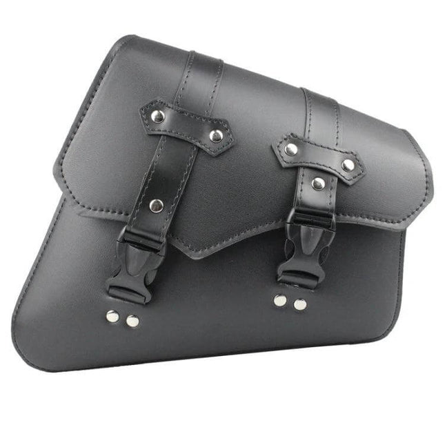 Motorcycle Side Box Bag Leather PU Waterproof Tool Storage - black PU leather side saddlebag with dual buckle closures