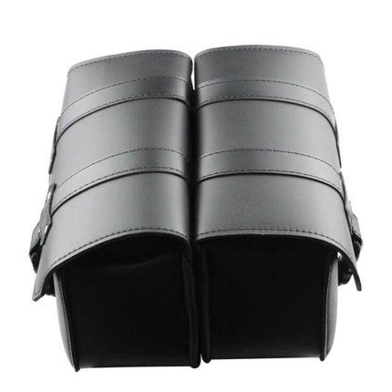 Motorcycle Side Box Bag Leather PU Waterproof Tool Storage - pair of black PU leather waterproof motorcycle side tool bags