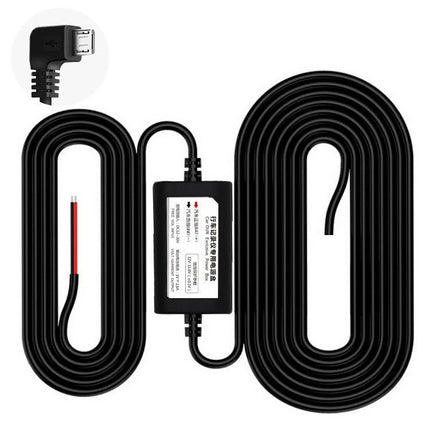 Power Cable for Car Electronics During Daily Drives and Parking — black long cable with inline regulator for dash cams and GPS, low-voltage protection