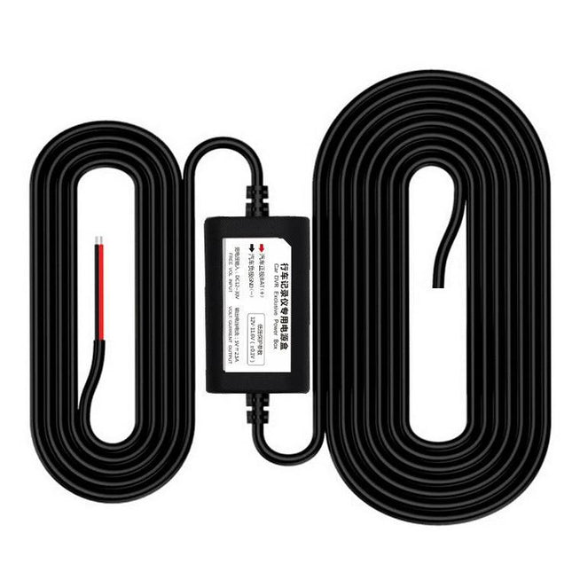 Power Cable for Car Electronics During Daily Drives and Parking - black long cable with inline protector for dash cams and GPS