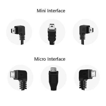Power Cable for Car Electronics During Daily Drives and Parking - angled mini and micro interface connectors for dash cams and GPS with protection