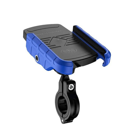 M9 Motorcycle Phone Mount With 15W Wireless Charging black and blue motorcycle handlebar phone holder with dual-coil Qi charger