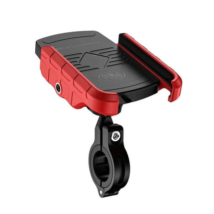 M9 Motorcycle Phone Mount With 15W Wireless Charging, red and black secure bike phone holder with dual-coil Qi charger