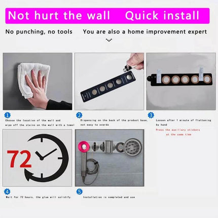 Punch Free Acrylic Hair Dryer Wall Bracket For Dyson - punch-free acrylic wall mount with magnetic holder, quick install, no drilling, space-saving bathroom storage