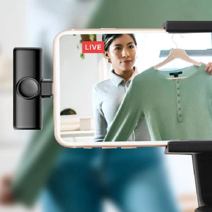 Lavalier Microphone for Everyday Mobile Video Recording - compact lavalier mic clipped to phone for clear vlogging and live streaming audio