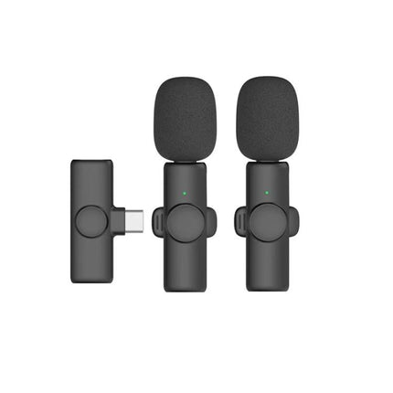 Lavalier Microphone for Everyday Mobile Video Recording - compact dual wireless lavalier set with USB-C transmitter and windshields for clear mobile audio