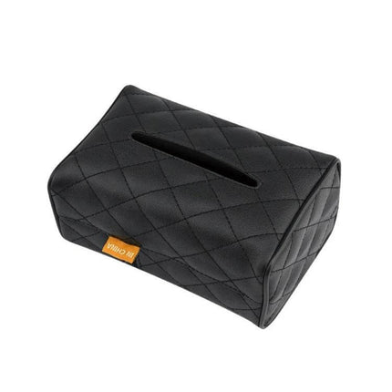 Leather Car Tissue Box Holder Set Of 2 For Sun Visor - black quilted leather car tissue box holder for sun visor, compact 17.5x12x8.5cm