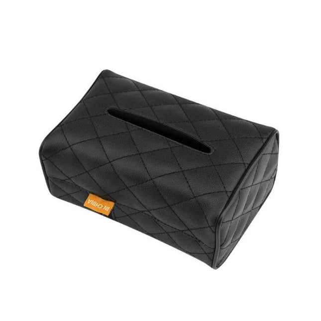 Leather Car Tissue Box Holder Set Of 2 For Sun Visor - black quilted leather car tissue box holder for sun visor, compact 17.5x12x8.5cm