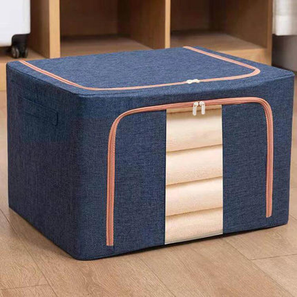 Storage Box With Window For Quilts And Clothes Everyday Use Cotton Linen Waterproof Lined Organizer In Blue