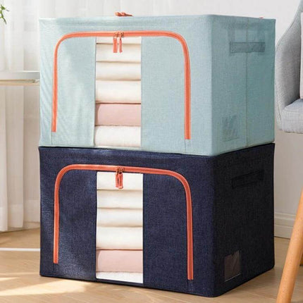 Storage Box With Window For Quilts And Clothes Everyday Use - Cotton Linen Waterproof Lined Organizer, Stackable Quilts Closet Storage